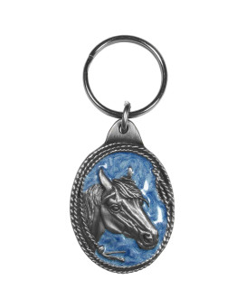 Siskiyou Kr113E Automotive Metal Key Chain Horse Profile With Rope Border Enameled Details Pewter