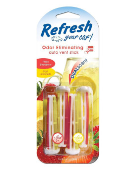 Refresh Your Car E300889100 Dual Scent Vent Stick Fresh Strawberry And Cool Lemonade 4 Per Pack