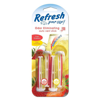 Refresh Your Car E300889100 Dual Scent Vent Stick Fresh Strawberry And Cool Lemonade 4 Per Pack