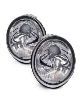 Headlightsdepot Chrome Housing Halogen Headlights Compatible With Volkswagen Beetle 19982005 Includes Left Driver And Right Pas