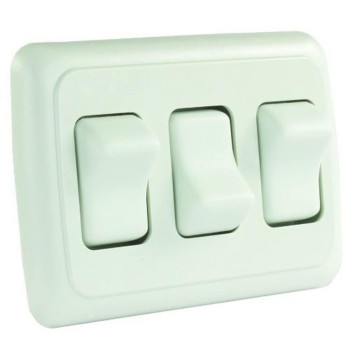 Jr Products 12025 White Triple Spst Onoff Switch With Bezel