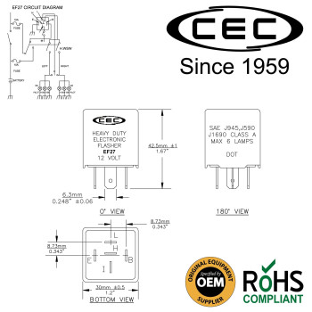 Cec Industries Ef27 12V Heavy Duty 5Pin Electronic Flasher Relay For Incandescent Bulbs 1Pack