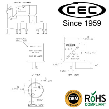 Cec Industries Ef32 12V Heady Duty 2Pin Electronic Flasher Relay For Incandescent Bulbs 1Pack