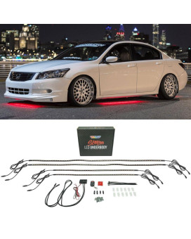 Ledglow 4Pc Red Flexible Car Slimline Led Underbody Underglow Accent Neon Lighting Kit 4 Unique Patterns Water Resistant Lo