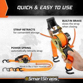 Smartstraps 10 Retractable Ratchet Straps 2 Pack 3 000Lb Break Strength 1 000Lb Safe Work Load Haul Motorcycles Boats An