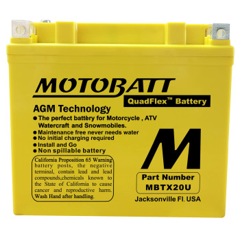 Motobatt Mbtx20U 12V 21 Amp 280Cca Factory Activated Maintenance Free Quadflex Agm Battery