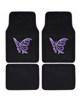 Bdk Purple White Butterfly Design Carpet Car Floor Mats For Auto Van Truck Suv4 Pieces Front Rear Full Set With Rubber Backin