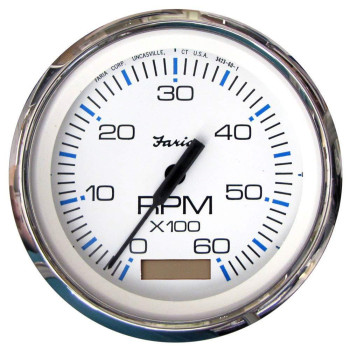 Faria Beede 33832 Chesapeake Stainless Steel Tachometer With Hourmeter 6000 Rpm Gas 4 White