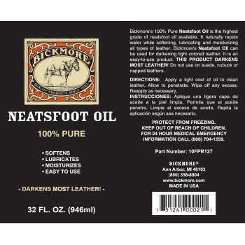 Bickmore 100 Pure Neatsfoot Oil 32 Oz Leather Conditioner And Wood Finish