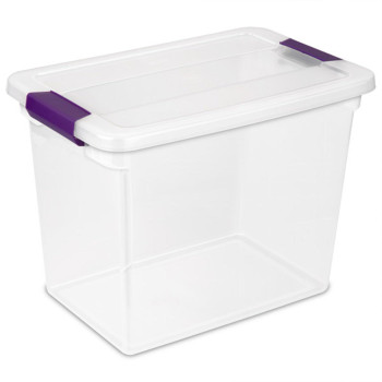 Sterilite Large Clip Box Stackable Small Storage Bin With Latching Lid Plastic Container To Organize Paper Office Clear Base