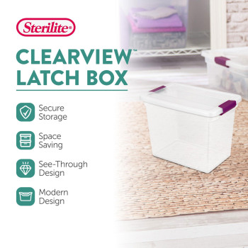 Sterilite Large Clip Box Stackable Small Storage Bin With Latching Lid Plastic Container To Organize Paper Office Clear Base