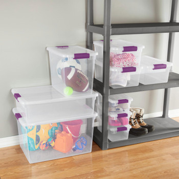 Sterilite Large Clip Box Stackable Small Storage Bin With Latching Lid Plastic Container To Organize Paper Office Clear Base