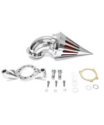 Krator MT228 High Quality Billet Aluminum Cone Spike Air Cleaner Kit&44; Chrome with Red Filter