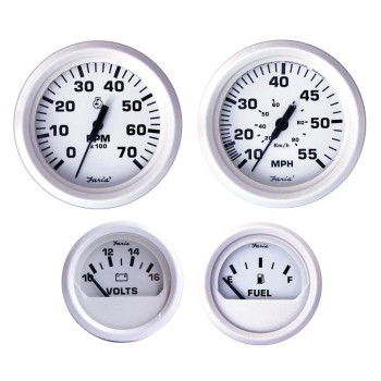 Faria Beede Kt9794 Dress White Outboard 4Gauge Boxed Set Speedometertachometerfuel Levelvoltmeter