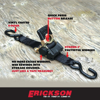 Erickson 34416 Pro Series Black 2 X 10 Retractable Ratcheting Tiedown Strap