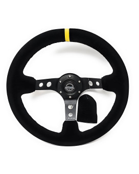 Nrg Steering Wheel 06 Deep Dish 350Mm 1378 Inches Black Suede With Black Spokesyellow Stripe Part St006Sy