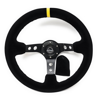 Nrg Steering Wheel 06 Deep Dish 350Mm 1378 Inches Black Suede With Black Spokesyellow Stripe Part St006Sy