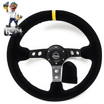 Nrg Steering Wheel 06 Deep Dish 350Mm 1378 Inches Black Suede With Black Spokesyellow Stripe Part St006Sy