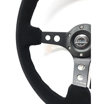 Nrg Steering Wheel 06 Deep Dish 350Mm 1378 Inches Black Suede With Black Spokesyellow Stripe Part St006Sy