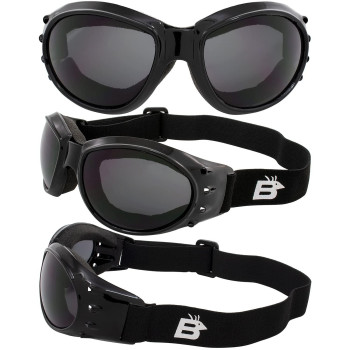 Birdz Eyewear Eagle Motorcycle Goggles Black Framepolarised Smoke Lens