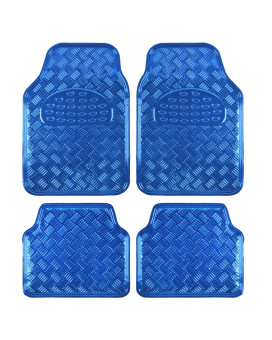 Bdk Mt641Bl Universal Fit 4Piece Set Metallic Design Car Floor Mat Heavy Duty All Weather With Rubber Backing Blue