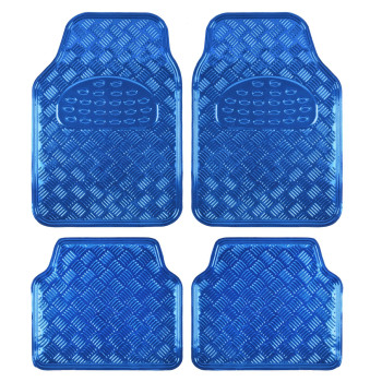 Bdk Mt641Bl Universal Fit 4Piece Set Metallic Design Car Floor Mat Heavy Duty All Weather With Rubber Backing Blue