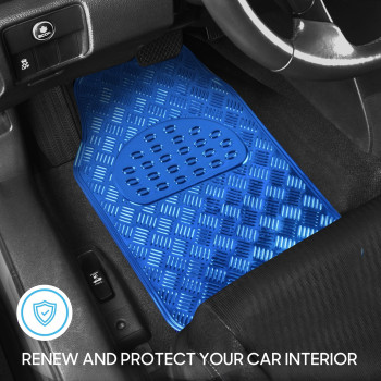 Bdk Mt641Bl Universal Fit 4Piece Set Metallic Design Car Floor Mat Heavy Duty All Weather With Rubber Backing Blue