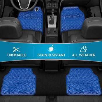 Bdk Mt641Bl Universal Fit 4Piece Set Metallic Design Car Floor Mat Heavy Duty All Weather With Rubber Backing Blue