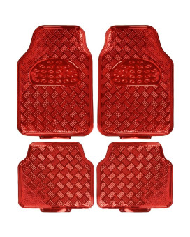 Bdk Universal Fit 4Piece Metallic Design Car Floor Mat Red Mt641Rd