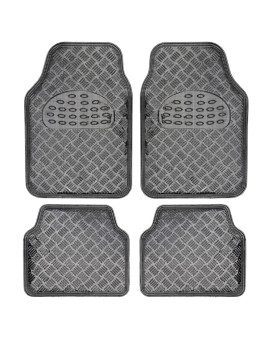 Bdk Universal Fit 4Piece Set Metallic Design Car Floor Mat Heavy Duty All Weather With Rubber Backing Carbon Mt642Cb