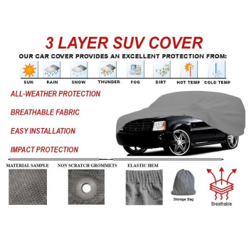 3 Layer All Weather Suv Car Cover Compatible For Jeep Liberty Sports Utility Vehicle Model Years 20022011 Breathable Auto Prote