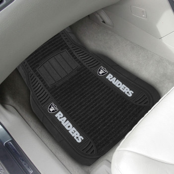 Fanmats 13492 Las Vegas Raiders 2Piece Deluxe Car Mat Set Vinyl Trim And Colored Team Logo Dual Rib Charcoal Carpet Trimmabl