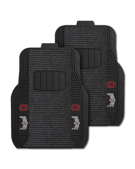 Fanmats 13496 Ohio State Buckeyes 2Piece Deluxe Car Mat Set Vinyl Trim And Colored Team Logo Dual Rib Charcoal Carpet Trimma