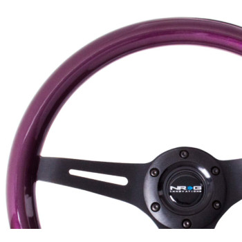 Nrg Innovations St015Bkpp Classic Wood Grain Wheel 350Mm 3 Black Spokes Purple Pearlflake Paint