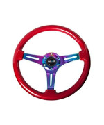 Nrg Innovations St015Mcrd Classic Wood Grain Wheel 350Mm 3 Neochrome Spokes Red Grip