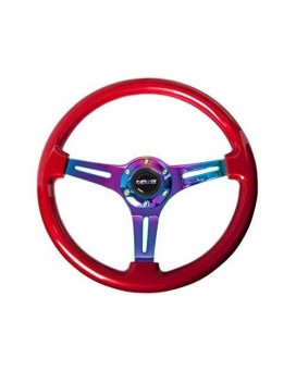 Nrg Innovations St015Mcrd Classic Wood Grain Wheel 350Mm 3 Neochrome Spokes Red Grip