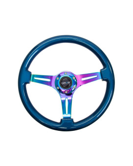 Nrg Innovations Blue Wood Wheel 350Mm 3 Spoke Center In Neo Chrome Steering Wheel