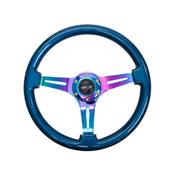 Nrg Innovations Blue Wood Wheel 350Mm 3 Spoke Center In Neo Chrome Steering Wheel