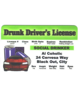 Signs 4 Fun Parody Drivers License Drunk Driver Id Fake Id Novelty Card Collectible Trading Card Drivers License Novelty