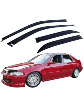 Ikon Motorsports Tape On External Window Visor Compatible With 19921995 Honda Civic 4 Door Slim Style Acrylic Smoke Tinted Su