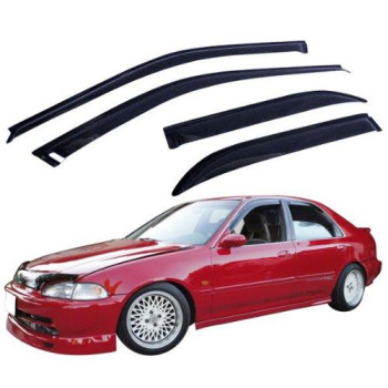 Ikon Motorsports Tape On External Window Visor Compatible With 19921995 Honda Civic 4 Door Slim Style Acrylic Smoke Tinted Su