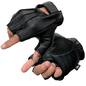 Shaf International Sh878 Mens Black Leather Gel Padded Palm Fingerless Motorcycle Hand Gloves Welted Genuine Usa Deerskin Xxx