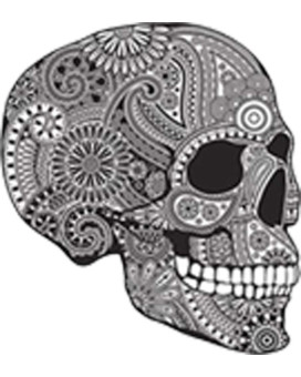 Detailed Elaborate Sugar Skull Black White Vinyl Decal Sticker Two In One Pack 4 Inches Tall