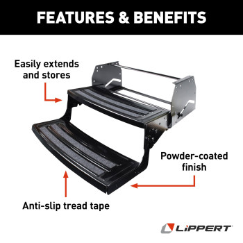 Lippert Radius 24 Double Manual Rv Step Assembly 8 Rise 300 Lbs Antislip Steps Compact Onehand Expand Or Collapse Bla