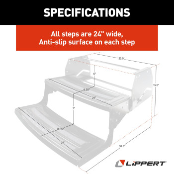 Lippert Radius 24 Double Manual Rv Step Assembly 8 Rise 300 Lbs Antislip Steps Compact Onehand Expand Or Collapse Bla