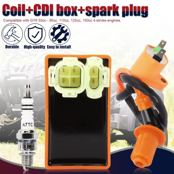 Qazaky Performance Ac Cdi Ignition Coil Spark Plug A7Tc Gy6 50Cc 80Cc 90Cc 110Cc 125Cc 150Cc 4Stroke Engines Scooter Atv