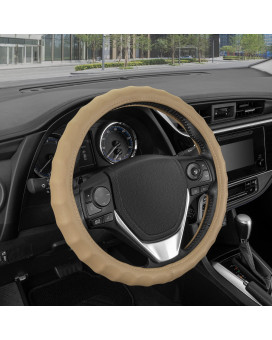 Bdk Genuine Beige Leather Steering Wheel Cover For Car Small 13514 Inch Ergonomic Comfort Grip For Men Women Car Steerin