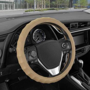 Bdk Genuine Beige Leather Steering Wheel Cover For Car Small 13514 Inch Ergonomic Comfort Grip For Men Women Car Steerin