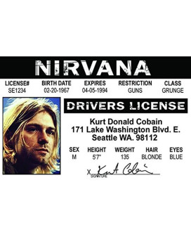 Signs 4 Fun Parody Drivers License Kurt Cobain Id Fake Id Novelty Card Collectible Trading Card Drivers License Novelty