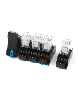 Uxcell 5 Pcs Dc 24V Coil Green Light 4Pdt 14 Pins Power Relay Socket Base